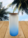 20oz Gradient Frosted Glass Tumbler Sublimation Blanks Tumbler with Bamboo Lid