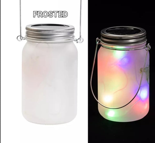 Sublimation Mason Jar Lantern with Solar Powered lid and Hemp Handle